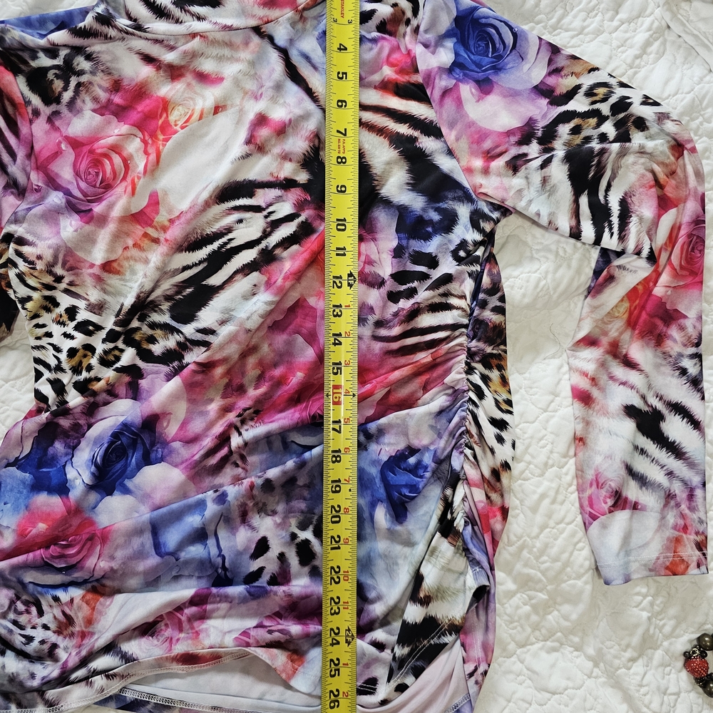 Boston Proper sz Large XL Vibrant Floral Zebra Knit Top - Picture 6 of 9